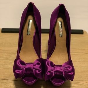 Women Satin Platform Peep Toe Bow Heels Sz 8.5